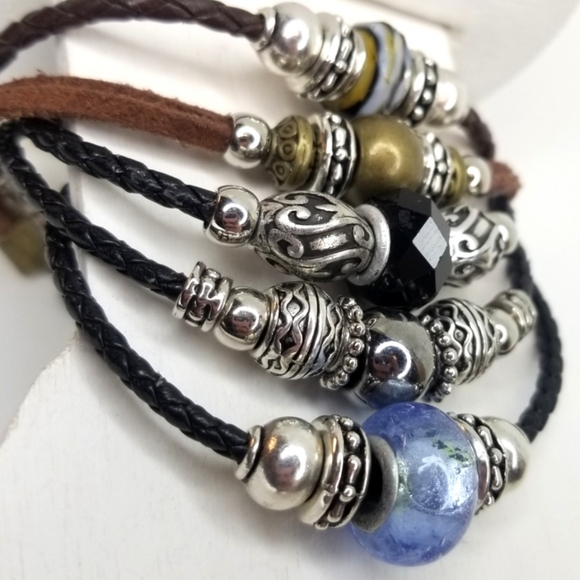 Glass & Silver Beaded Braided Bracelet - Picture 7 of 7